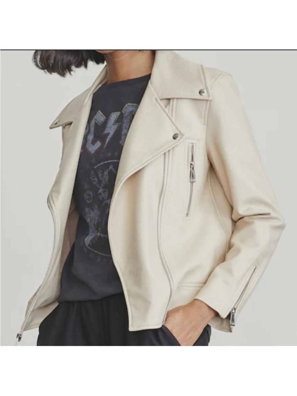 Elizabeth and James Cream Leather Moto Jacket -NWT